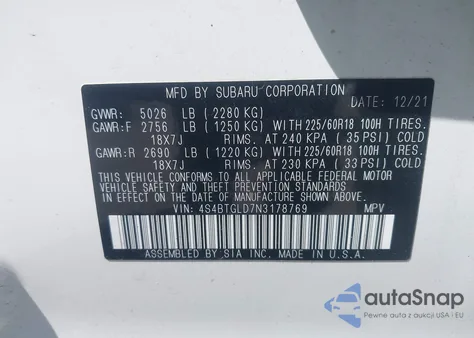 2022 Subaru Outback Onyx Edition Xt из США, поврежденный, VIN 4S4BTGLD7N3178769